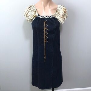 Maria Gabrielle New York Denim Peasant Dress Tie Front Cap Sleeves
